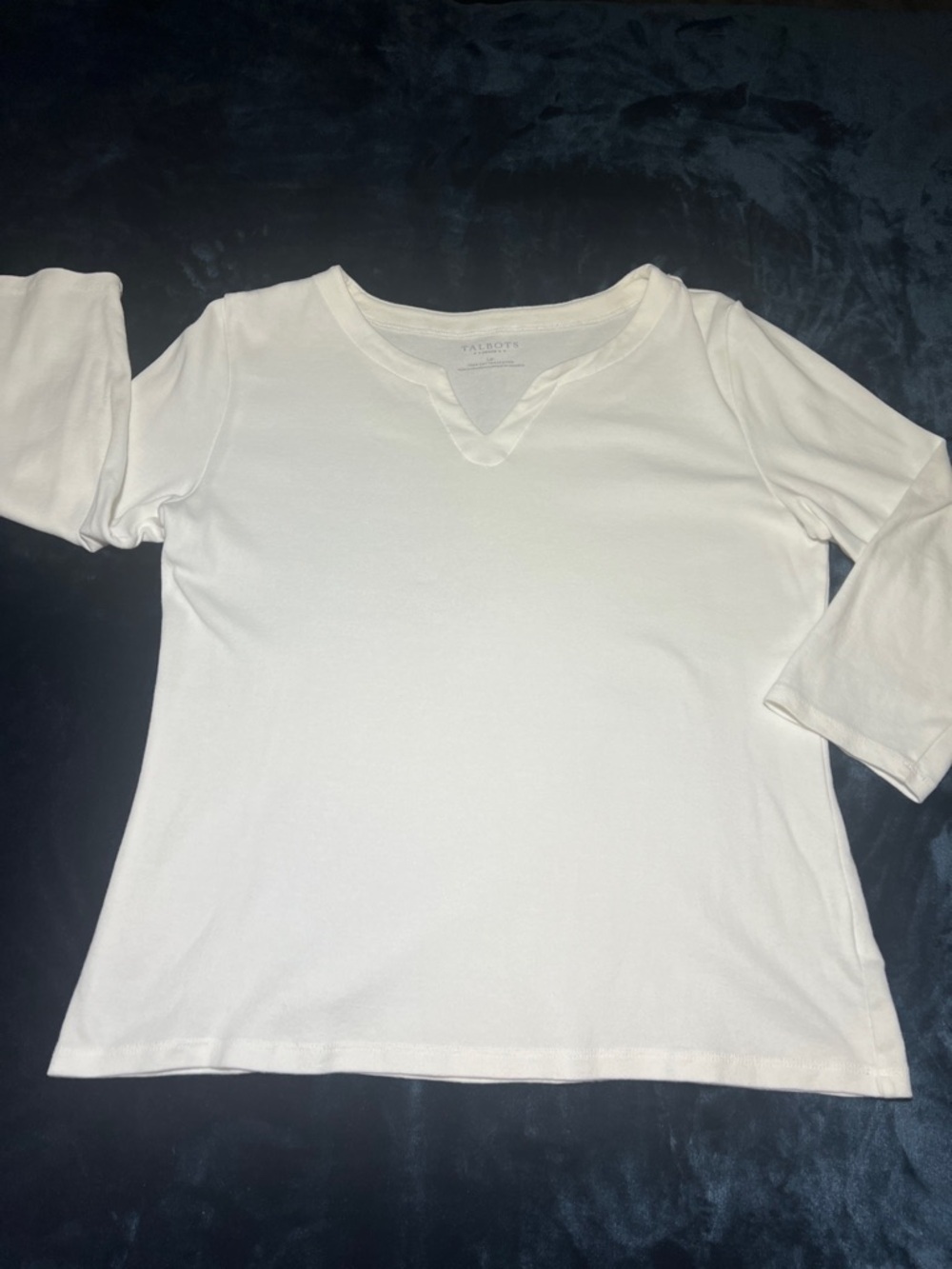 Talbots White Long-Sleeve V-Neck Cotton Tee